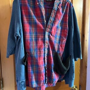 The Morgan factory Plaid Button Down Shirt with Blue Sleeves